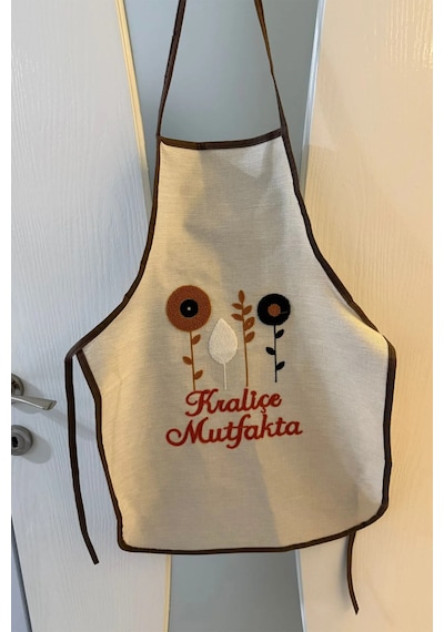 Villadia Home Textile Mutfak Önlüğü Nakış Punch İşlemeli Yemek Pişirme Önlüğü Mutfak Şefi Önlüğü Krem2