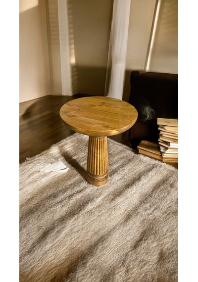 Wooden Ahşap Tekli Mantar Yan Sehpa Modern Meşe Renk Fiskos