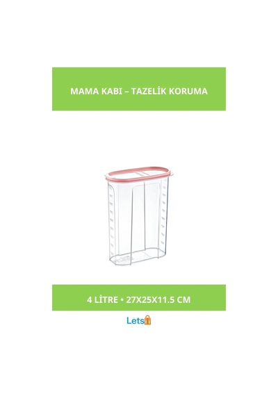 4 Litrelik Hava Geçirmez Kaliteli Plastik Mama Kabı