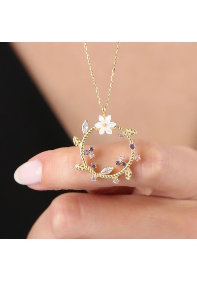 Mia vento Manolya Çiçeği Mutluluk Haresi Gold Renk Flowers Gümüş Kolye