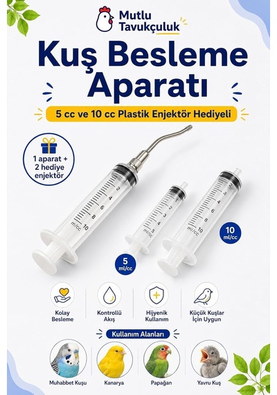 Tr Kuş Besleme Aparatı Muhabbet Kuşu Kanarya Sultan Papağanı Çelik Uçlu Elle Besleme Şırıngası 5 Cc Ve 10 Cc