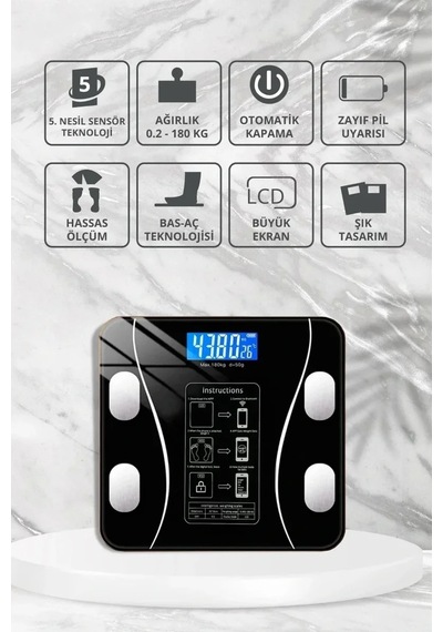 Yağ Ölçer Fonksiyonlu Dijital Baskül Elektronik Tartı Akıllı Bluetooth Lcd Dijital Ekran Ev Vücut Go-53-vice 05566