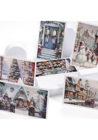 Simli Kartpostal, Yılbaşı, Kış Sokakları Set 6 Adet