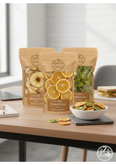 3'lü Kurutulmuş Meyve Seti - Elma, Portakal, Kivi 3x100g - Şeker İlavesiz Doğal 300 G