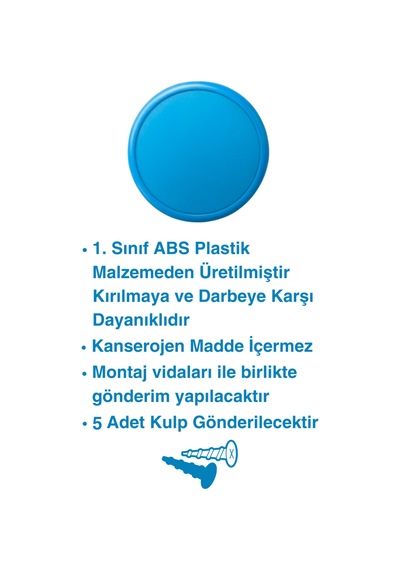 5 Adet Mavi Çocuk Odası Mobilya Kulbu Seti - Abs Plastik Tekli Düğme Dolap ve Çekmece Kulpları Mavi