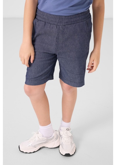 Koyu Mavi-kot Lacivert Pamuklu Oversize Fit Dokuma Hafif Esnek Chino Erkek Çocuk Şort Takım - 11279 Koyu Mavi