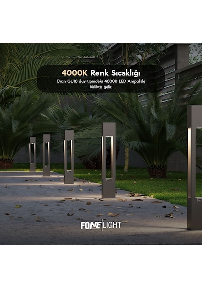 FoneLight AKA 60 cm LED Bollard Bahçe Aydınlatma Direği Antrasit Alüminyum IP65 Peyzaj Yürüyüş Yolu Aydınlatması 9W 3000K