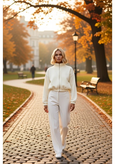 Benerly Kadın Dik Yaka Düşük Kol Fermuarlı Crop Polar Sweatshirt Fonksiyo Ekru