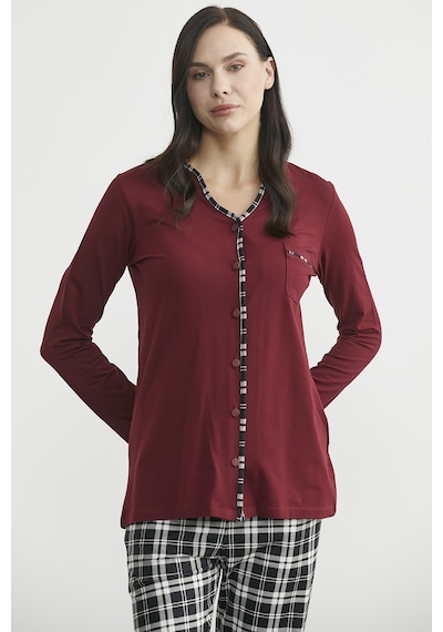 Sementa Ekose Kombinli Düğmeli Pijama Takım - Bordo Bordo