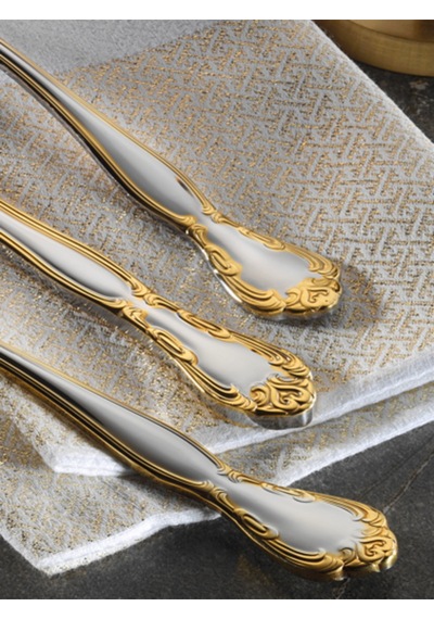 Arsel Dafne Gold 36 Parça Çatal Kaşık Bıçak Takımı 304 Kalite 3 Mm Premium Set Gerçek Altın 18/10 Gümüş