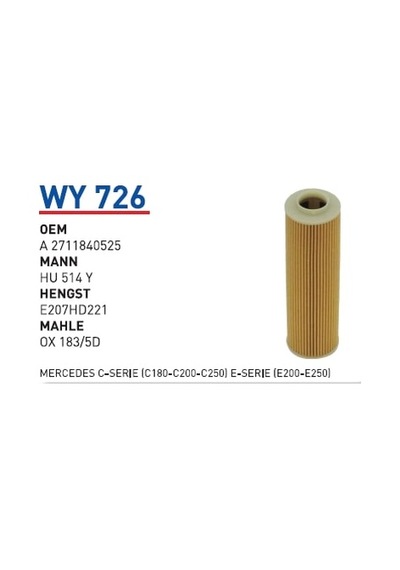 WUNDER WY726 YAĞ FİLTRESİ - MERCEDES C-SERİE(C180-C200-C250) E-SE