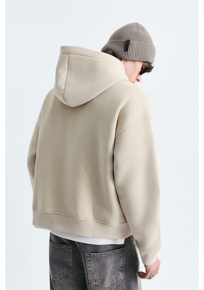 Vamos Boxy Fit Yama Detaylı Sweatshirt Bej