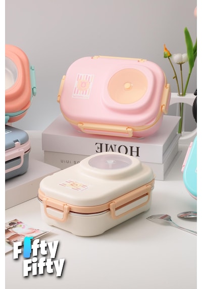 Uzspace 600 Ml Çorba Kaseli-çelik Kaşık Çatallı Paslanmaz Çelik Bento Lunch Box Yeni Nesil Sefer Tası-fflbox8021600 Pembe