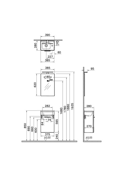 VitrA VitrA Mia 80 Cm Antrasit Çekmeceli Banyo Dolabı Takımı 75100 Antrasit