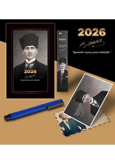 2026 Kalpaklı Atatürk Ajandası Ayraç Kartpostal Kalem - Lacivert 103 Ivory