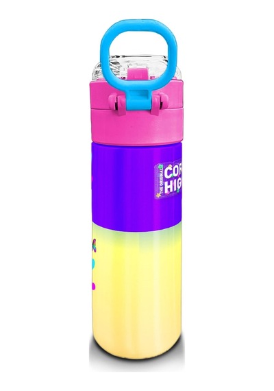 Coral High Kids Pembe Turkuaz Fil Desenli Pipetli Ve Direkt İçim Çelik Termos 500 Ml 31814 Turkuaz