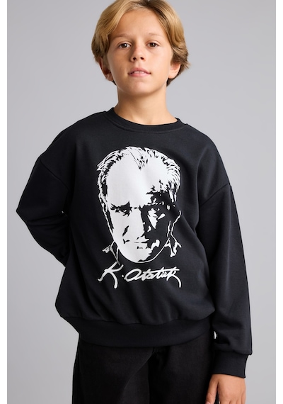 Defacto Atatürk Baskılı Bisiklet Yaka Sweatshirt Erkek Çocuk I6566a826wnbk81 Siyah-bk81