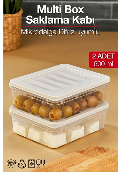 Multi Box 2 Li Set Saklama Kabı Seti - Dondurucu & Mikrodalga Uyumlu Krem