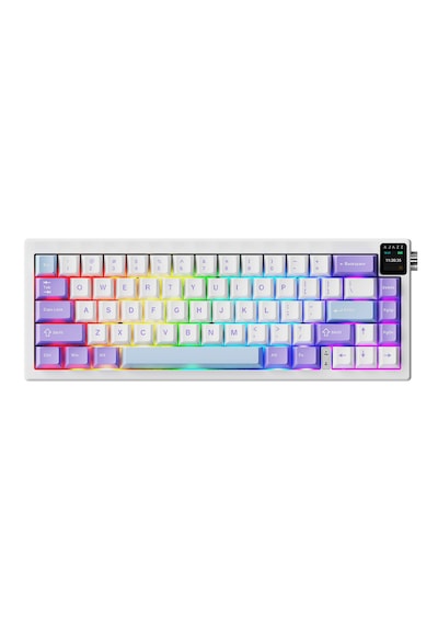 Ak650 Tft Ekranlı 3 Modlu Mekanik Oyun Klavyesi-5.000 Mah Batarya-gasket Tasarım - Purple White