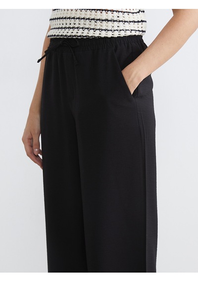 Lcw Comfort Siyah Beli Lastikli Geniş Paça Kadın Pantolon
