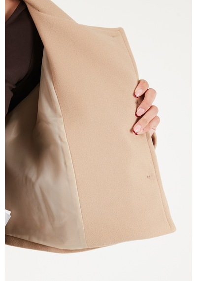 Lela Dik Yaka Düğmeli Kısa Kaşe Mont Kadın Kaşe Mont 611aw115 Camel