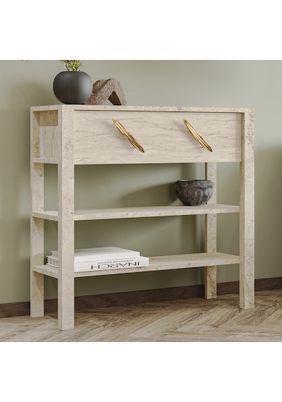 İnarch Dizayn Henric 90 Cm Tek Kapaklı Modern Dresuar Raflı Konsol & Antre Dolabı Bej