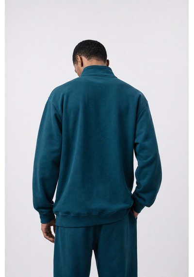 Erkek Respire Basic Half Zip Oversize Sweatshirt Zümrüt Zümrüt Yeşili
