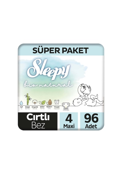 Sleepy Bio Natural Bebek Bezi 4 Numara Maxi Süper Paket 96 Adet 2'li