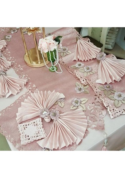 Afife Kadife Pudra Pudra Sofra Takımı 8 Kişilik 160x230 Cm 34 Parça 49 Çok Renkli