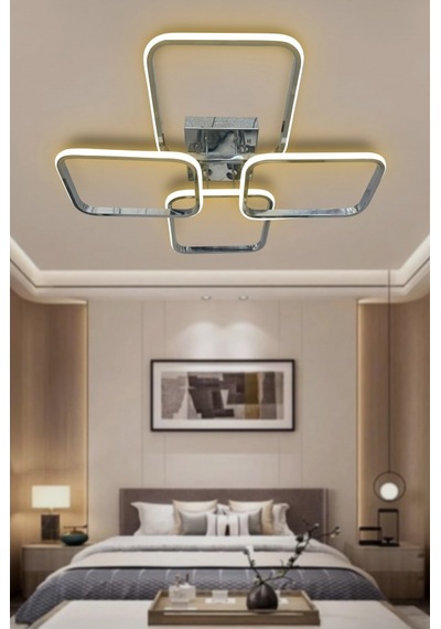 4'lü Kare Plafonyer Led Avize - - Kumandasız / Krom Krom