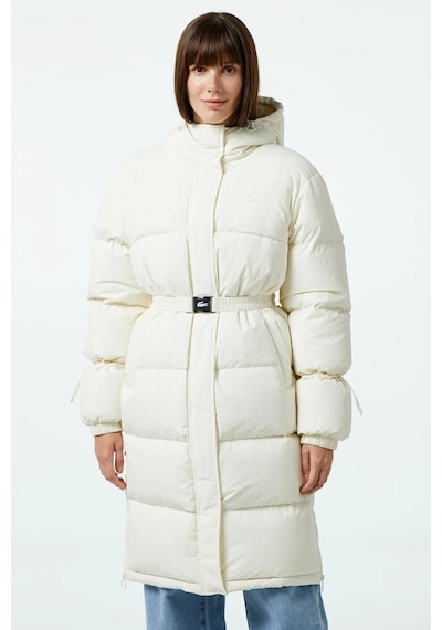 Lacoste Womens Down Fill Jacket Sabit Kapüşonlu Kaz Tüyü Kadın Parka Krem Krem