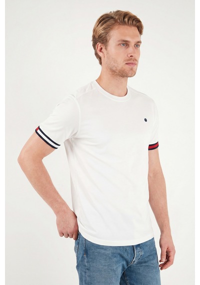 Buratti Bisiklet Yaka Kolları Renkli Şerit Detaylı T Shirt Erkek T Shirt 5904060 Beyaz