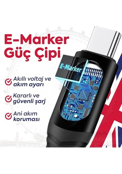 Ayrex 100w Type-c To Type-c Dijital Led Ekranlı Göstergeli Hızlı Şarj Kablosu E-mark Çipli, Dayanıklı Örgülü, Genel