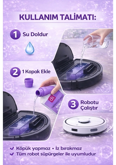 Robot Supurge Deterjani Seti 3 X 1 Litre Lavanta Beyaz Sabun Pudra 3'lü Set