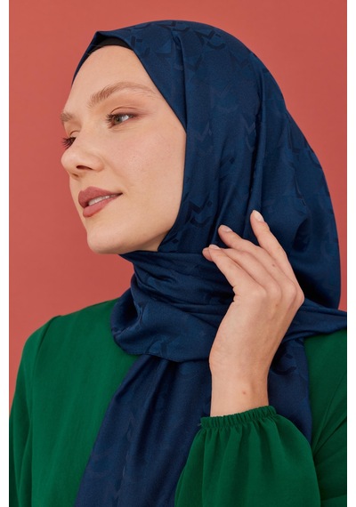 Mirsoy Scarf Mc Desen Parlak Jakar Şal - Lacivert Lacivert