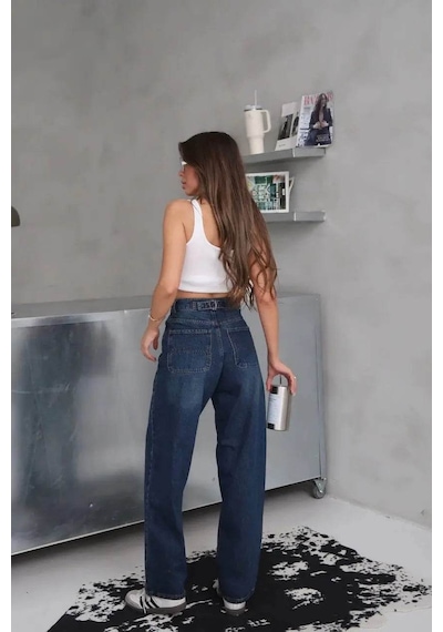 Ozer&Hermin Arkadan Tokalı Jeans Pantolon - 42 / Mavi Mavi