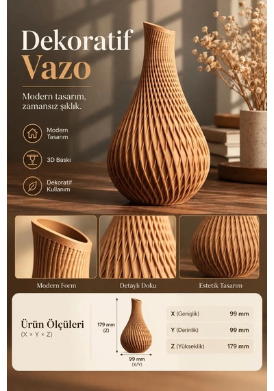 Dekoratif Vazo Kahverengi Kahverengi