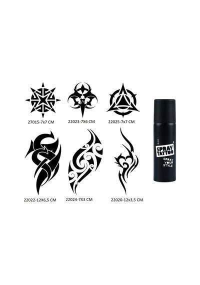 Airbrush Tattoo Tribal Kol Bacak  Şablon + Siyah Sprey Geçici Dövme Seti 6'lı