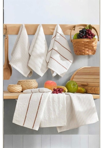 6 Lı Luna Naturel Mutfak Havlu Seti %100 Pamuklu 30x50 Cm Krem Çok Renkli