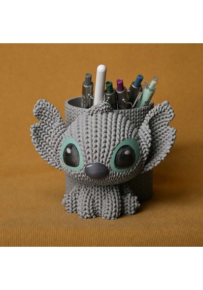 3d Baskı Knitted Kalemlik - Sevimli Karakterli Masaüstü Kalem Organizeri-gri Diğer