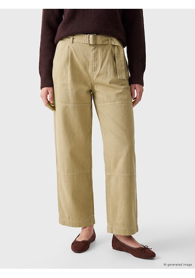 LC Waikiki Lc Waıkıkı Kahverengi Kemerli Wideleg Kadın Kargo Jean Pantolon