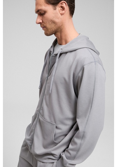 Grimelange Gage Erkek Kapüşonlu Metal Kuş Gözü Detaylı Fermuarlı Kordonlu Cepli Gri Sweatshirt Gri