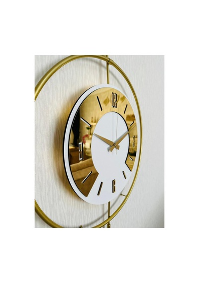 Pey Aksesuar 50x70 Cm Metal Pleksi Ahşap Ve Işığın Muhteşem Uyumu Duvar Saati Dekoratif M54-gold-beyaz-goldpleksi