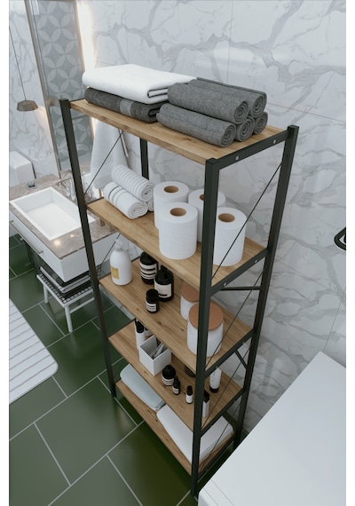 Çok Raflı Dekoratif Banyo Dolabı Ahşap