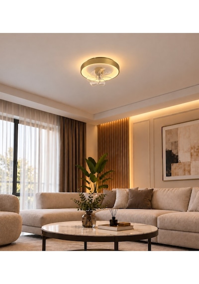 Eskitme Gold Ø50cm Hareketli Fanlı 6500k Soğuk Beyaz Plafonyer