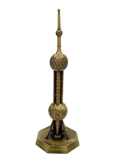 Vintage Metal Shanghai Oriental Pearl Tv Tower Biblo Antik Bronz 14 Cm