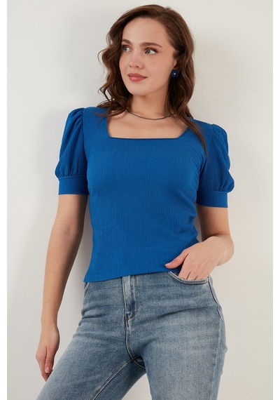 Lela Kol Detaylı Kare Yaka Bayan Bluz 5869002 Saks