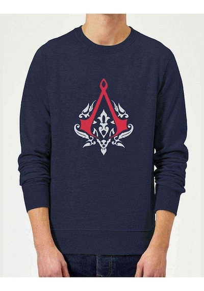 Assassin'S Creed Baskılı Indigo Mavi Lacivert Erkek Örme Sweat