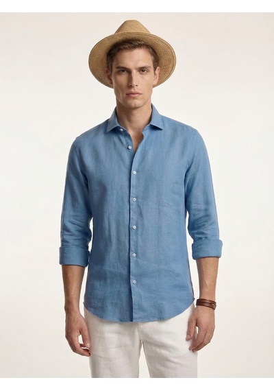 Xint Mavi %100 Keten Regular Fit Gömlek 700987 MAVİ