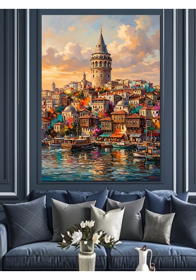 Galata Kulesi Ve İstanbul Manzara Dekoratif Kanvas - Mdf Ahşap Tablo